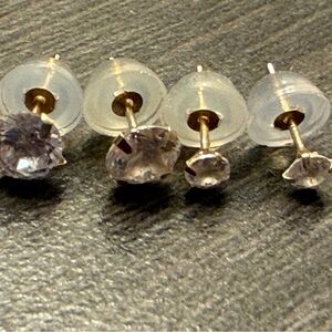 2 Pairs 14K Cubic Zirconia Studs